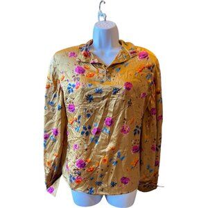 Vintage Boutique Floral Button-Up Blouse With Collar & Long Sleeves